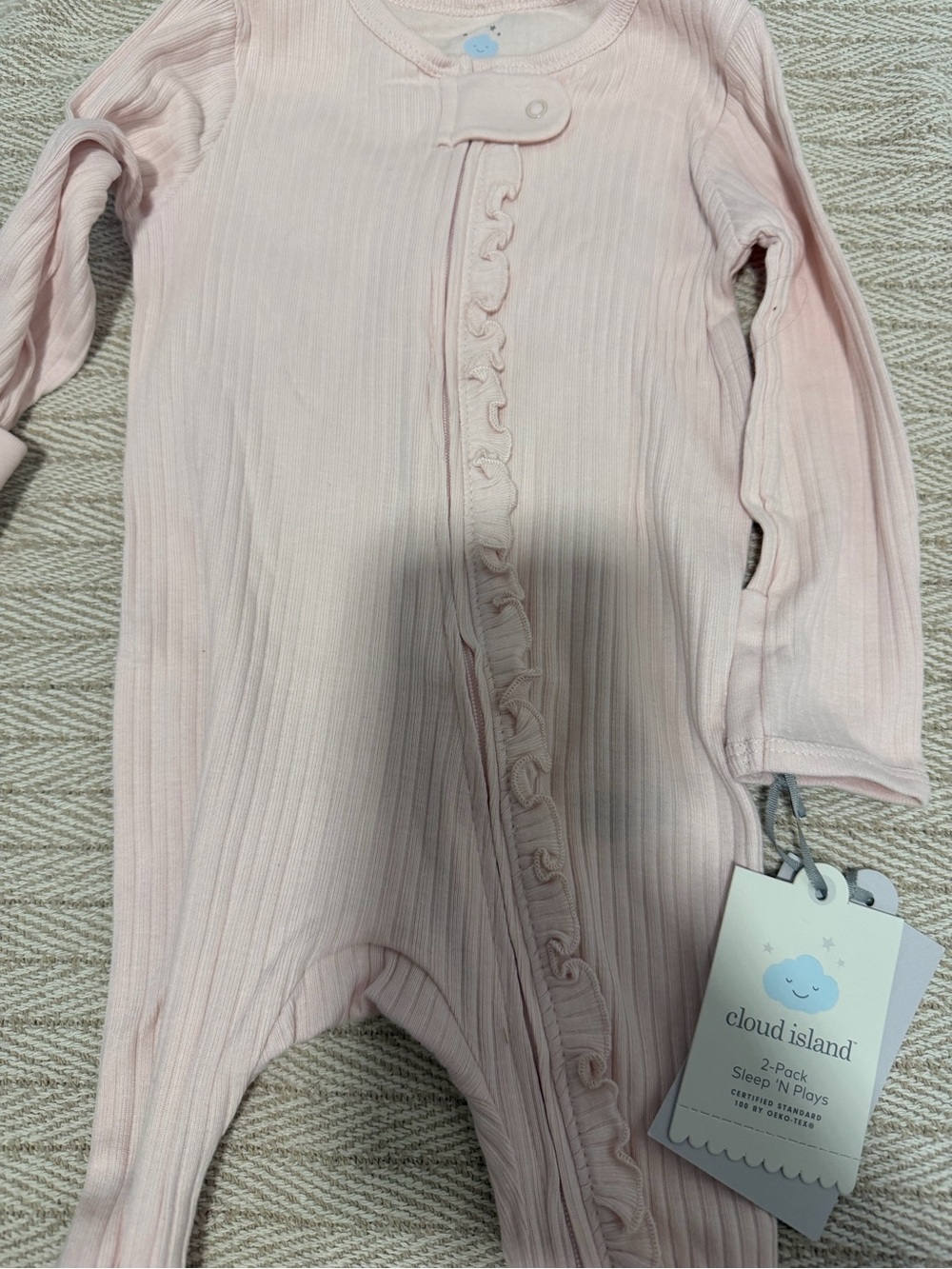 cloud island Light Pink Ribbed Footed One-Piece with Ruffle Trim - Picture 2 of 3